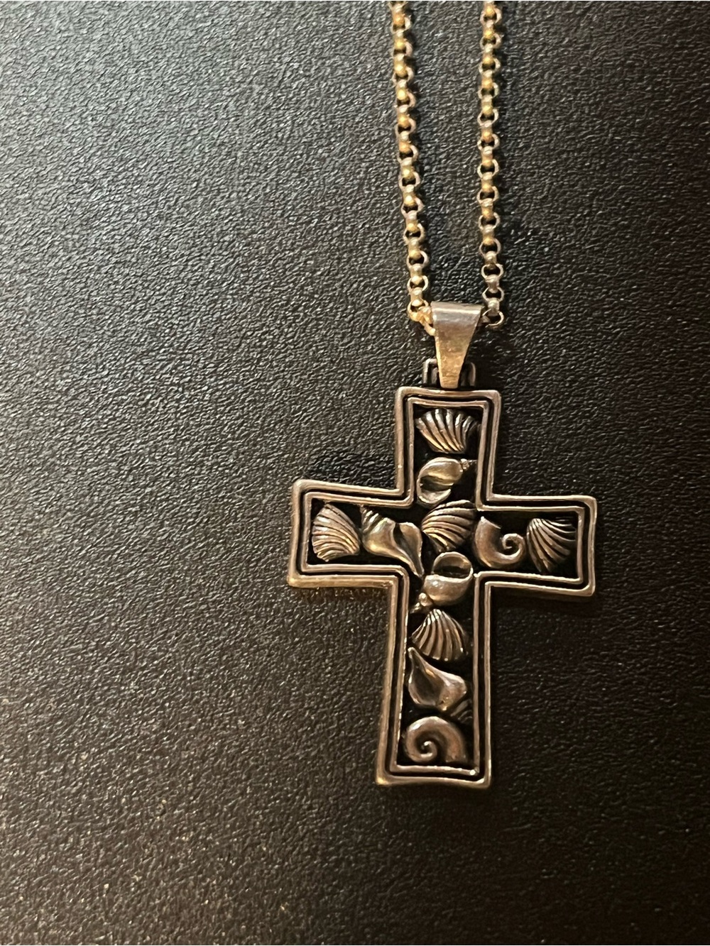 Retired James Avery Sterling seashell cross on 925 chain.